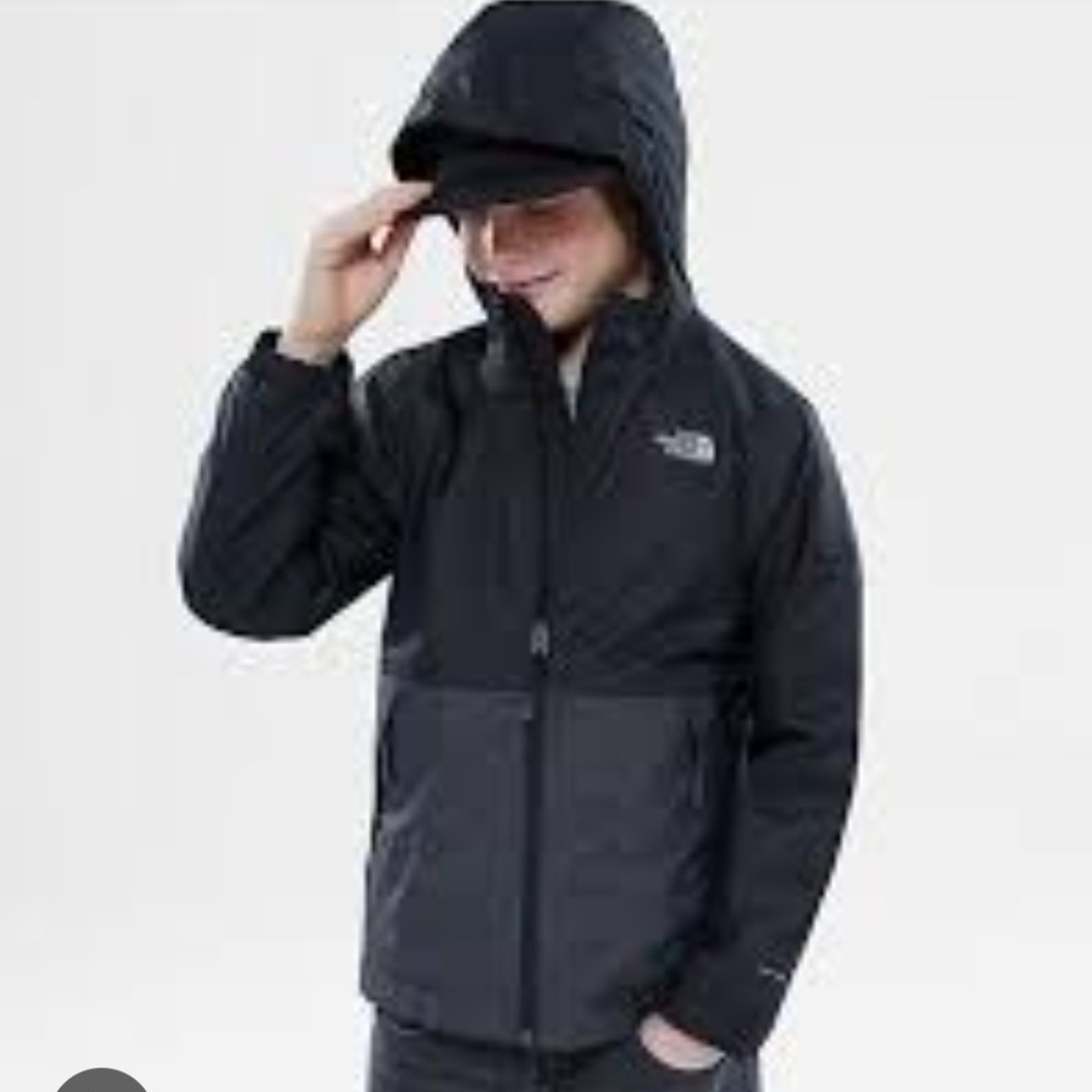 The North Face Boys Black Hooded Jacket Woth Fleece Line Zipout